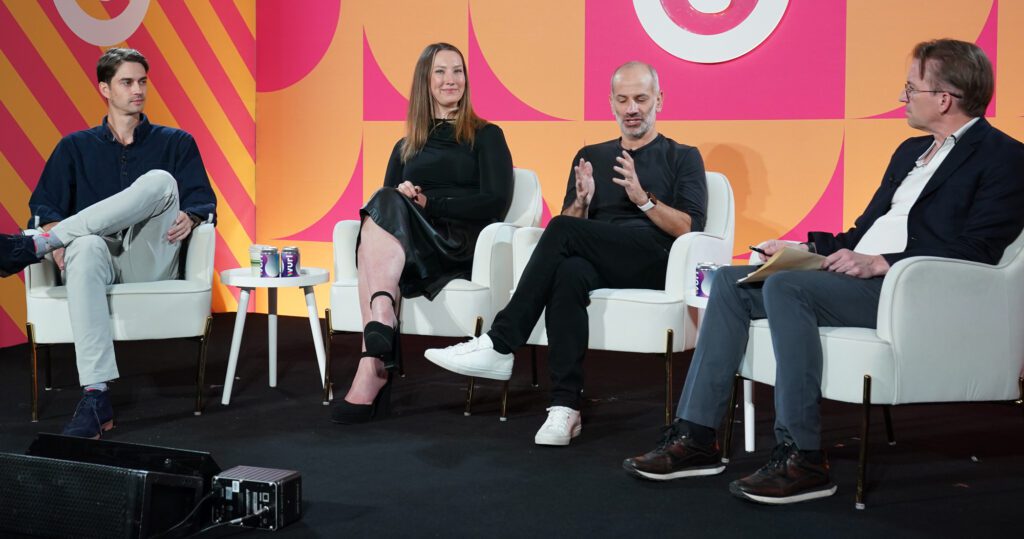 From L to R: Kieran Geyer, paid media manager, Prudential; Meagan Myers (VP of programmatic strategy & partnerships, Fox Corporation; Jonah Goodhart, co-founder & CEO, Mobian; John Ebbert (Founder, Managing Editor, tipsheet.ai (Credit: Shutterstock for Advertising Week New York)