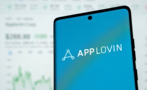 Dhaka, Bangladesh 08 May 2025: Applovin logo on smartphone,AppLovin Corporation is an American mobile technology company.