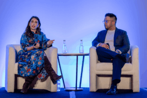 The Arena Group's Stephanie Mazzamaro (left) chats with ad tech consultant Addy Atienza at AdMonsters' Sell Side Summit Austin.