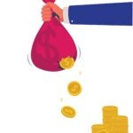 Coins falling out of a hole in a moneybag