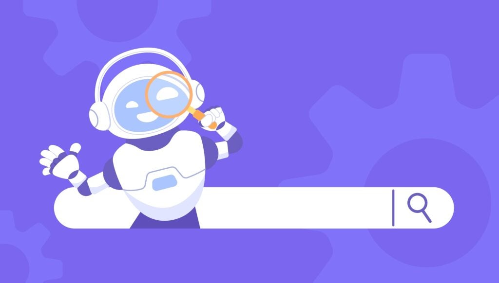 Robot looking through a magnifying glass