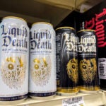 Seattle, WA USA - circa February 2023: Close up view of Liquid Death sparkling water for sale inside a grocery store